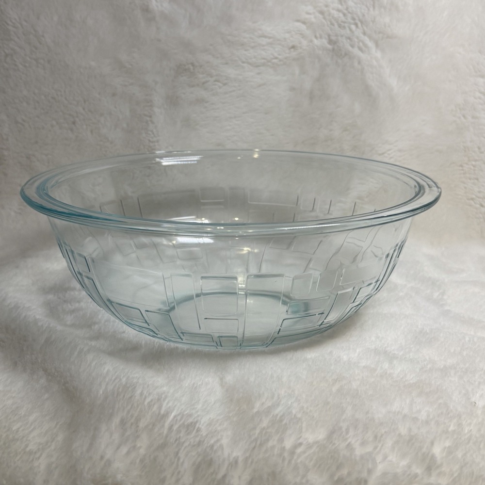 Pyrex Geometric Rectangles 2.5 Quart Clear Mixing Bowl 325 Made In USA Excellent